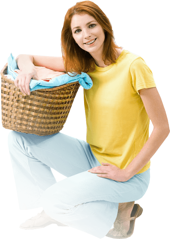 Woman Holding Laundry Basket PNG