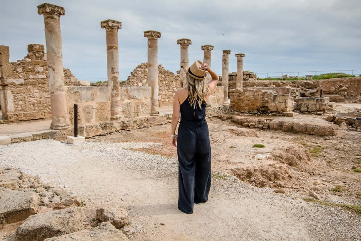 Woman In Archaeological Site Of Nea Paphos Wallpaper