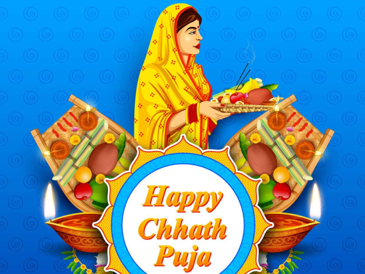 Kvinde i Blå Chhath Puja baggrund Wallpaper