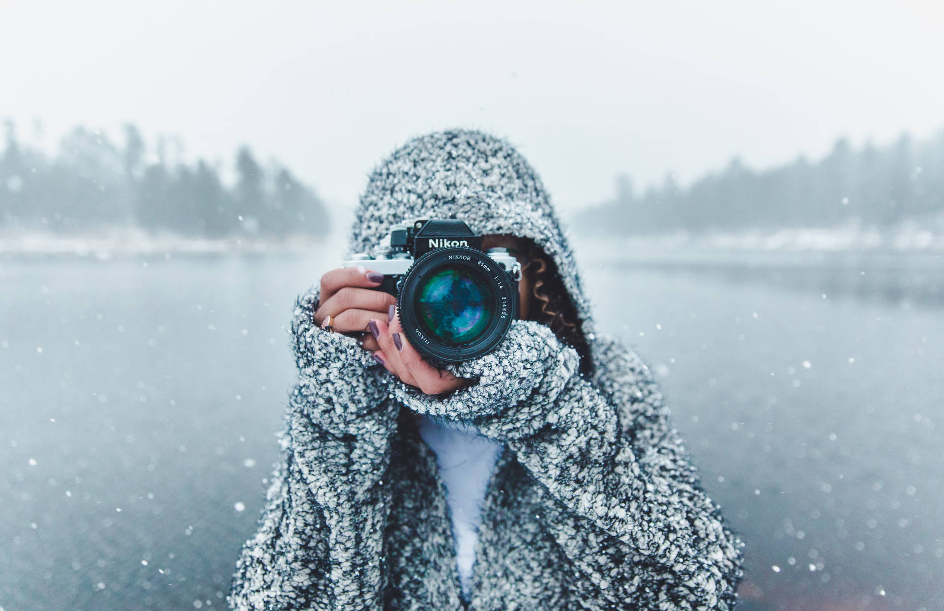 Woman In Freezing Temperature Background