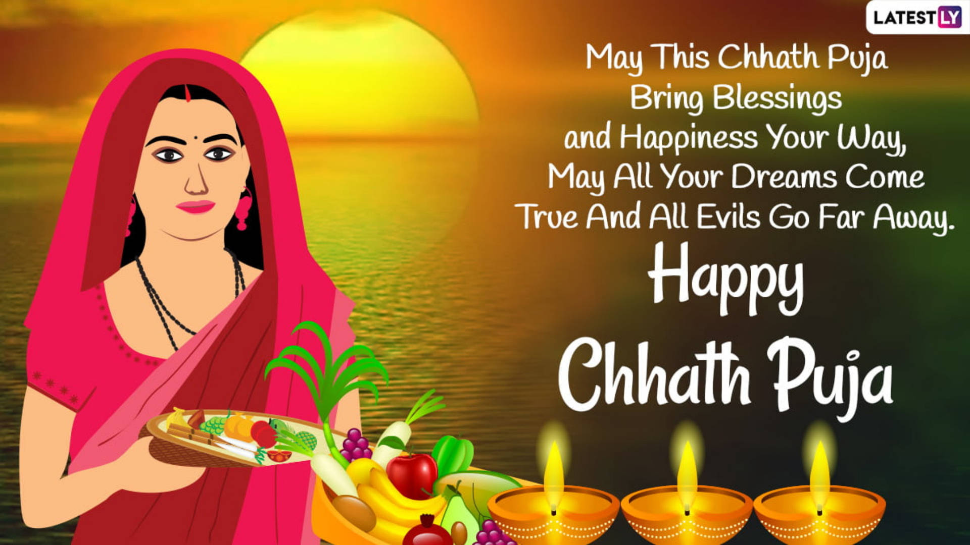 Woman In Red Saree Chhath Puja Wallpaper