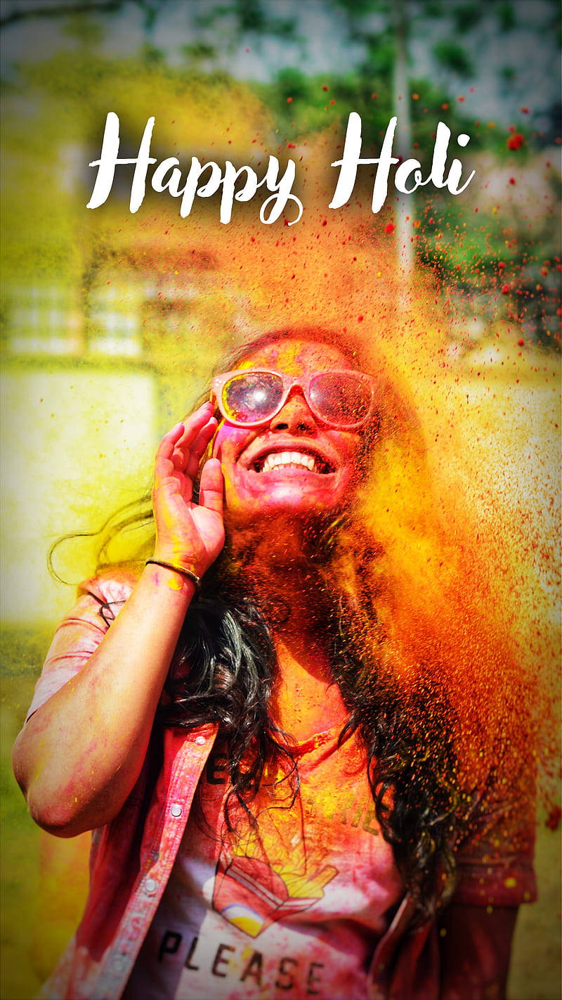 Download Woman In Sunglasses Happy Holi HD Wallpaper | Wallpapers.com