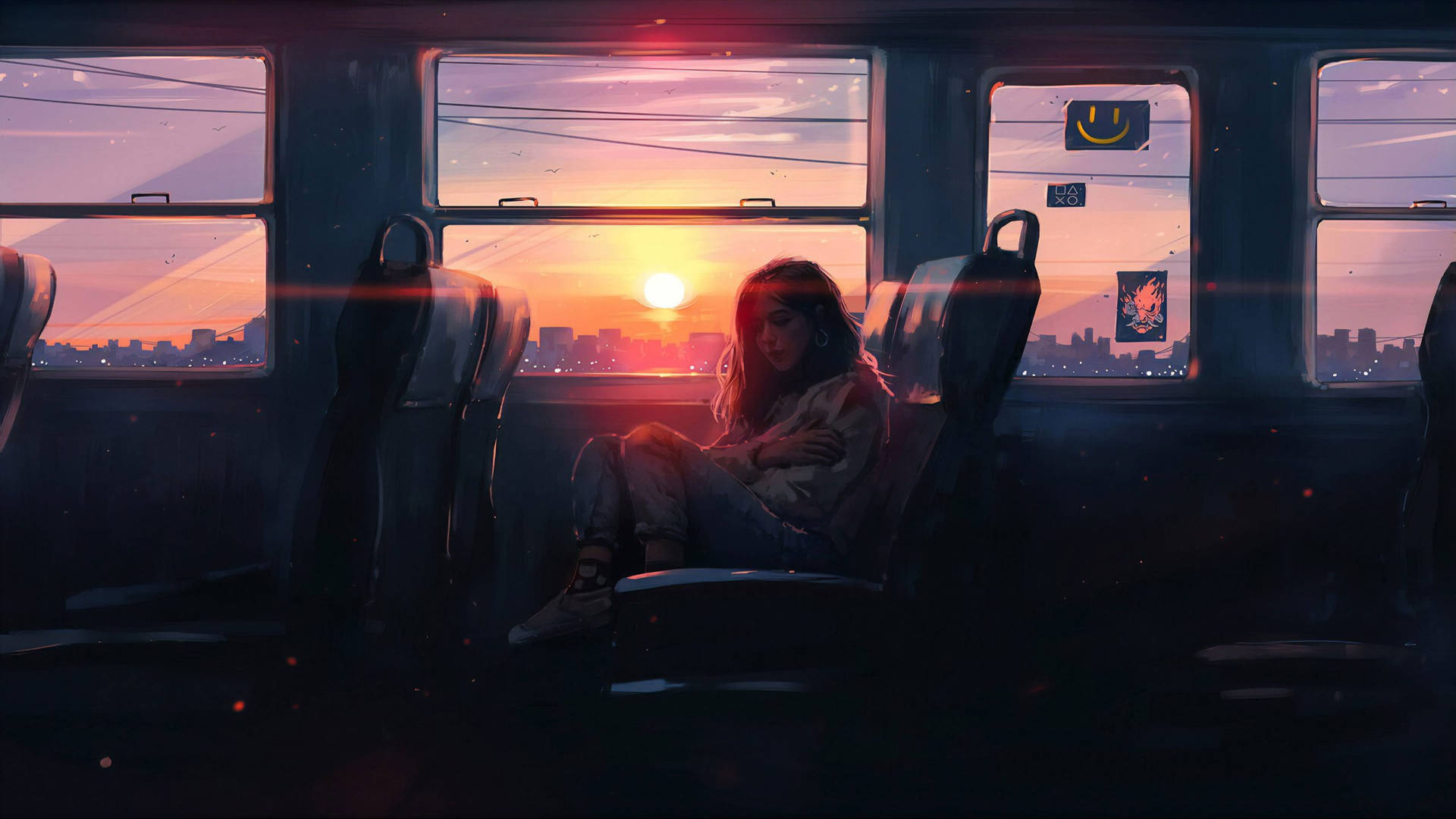 Woman In Train Art Drawing Background