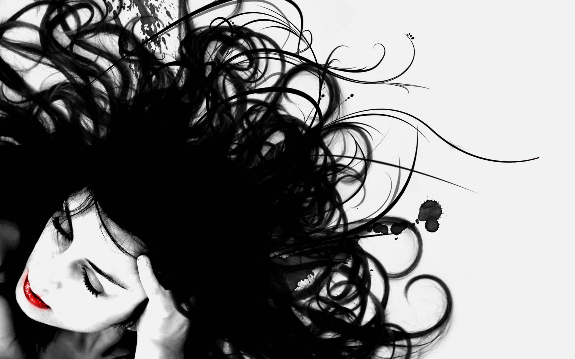 Kvindelig lang sort hår Wallpaper