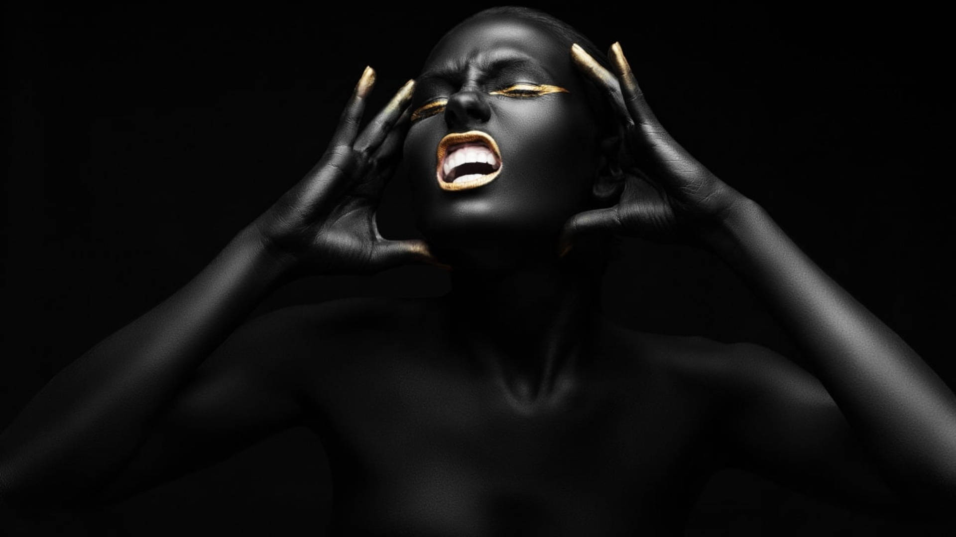 Woman Model On Black Tablet Background