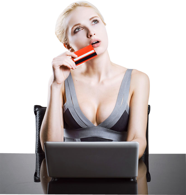 Woman Online Shopping Credit Card Thoughtful PNG