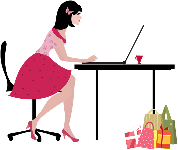 Woman Online Shopping Illustration PNG