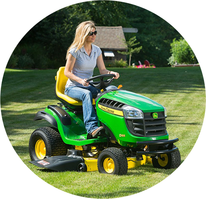 Woman Operating Riding Lawnmower PNG