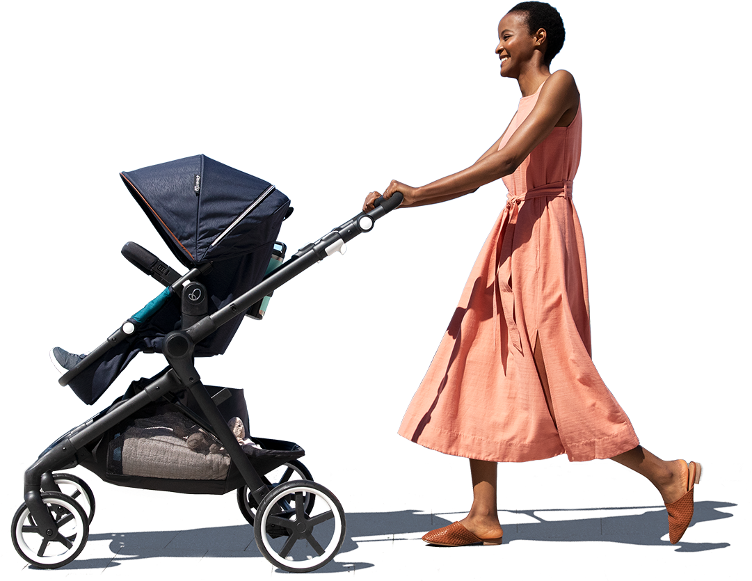 Woman Pushing Baby Stroller PNG