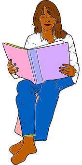Woman Reading Book Illustration PNG