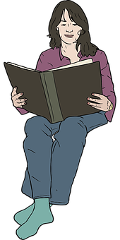 Woman Reading Book Illustration PNG