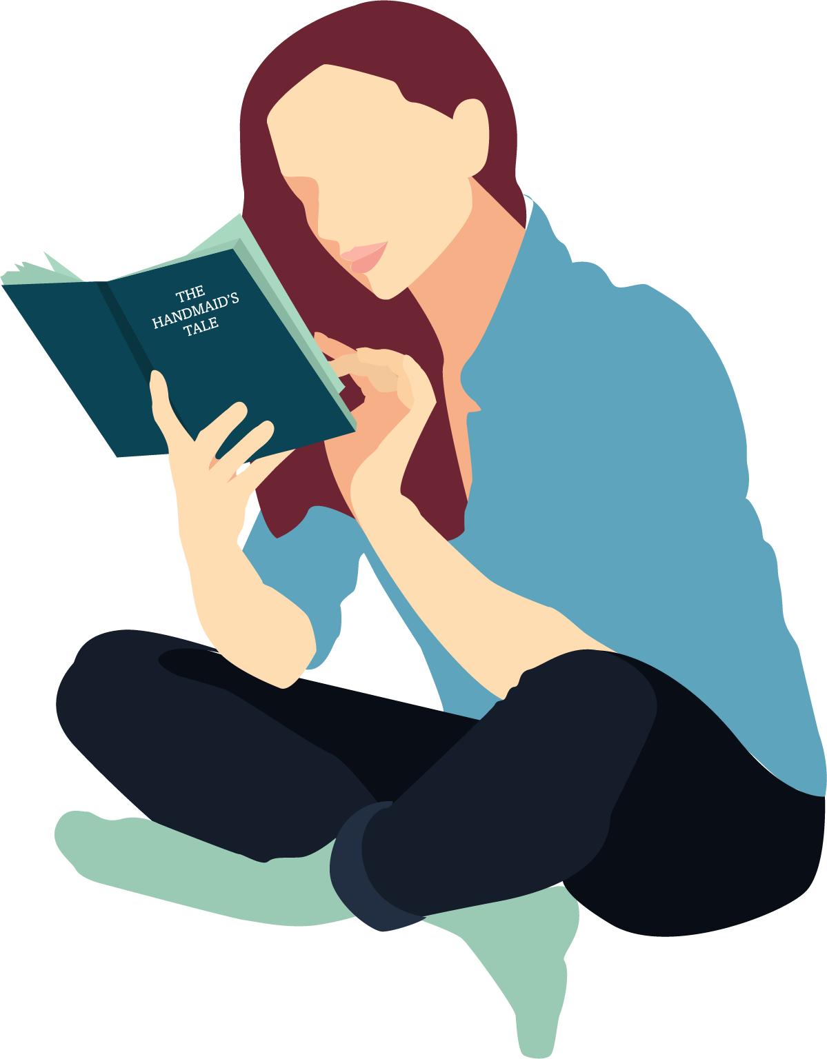 Woman Reading Handmaids Tale Illustration PNG