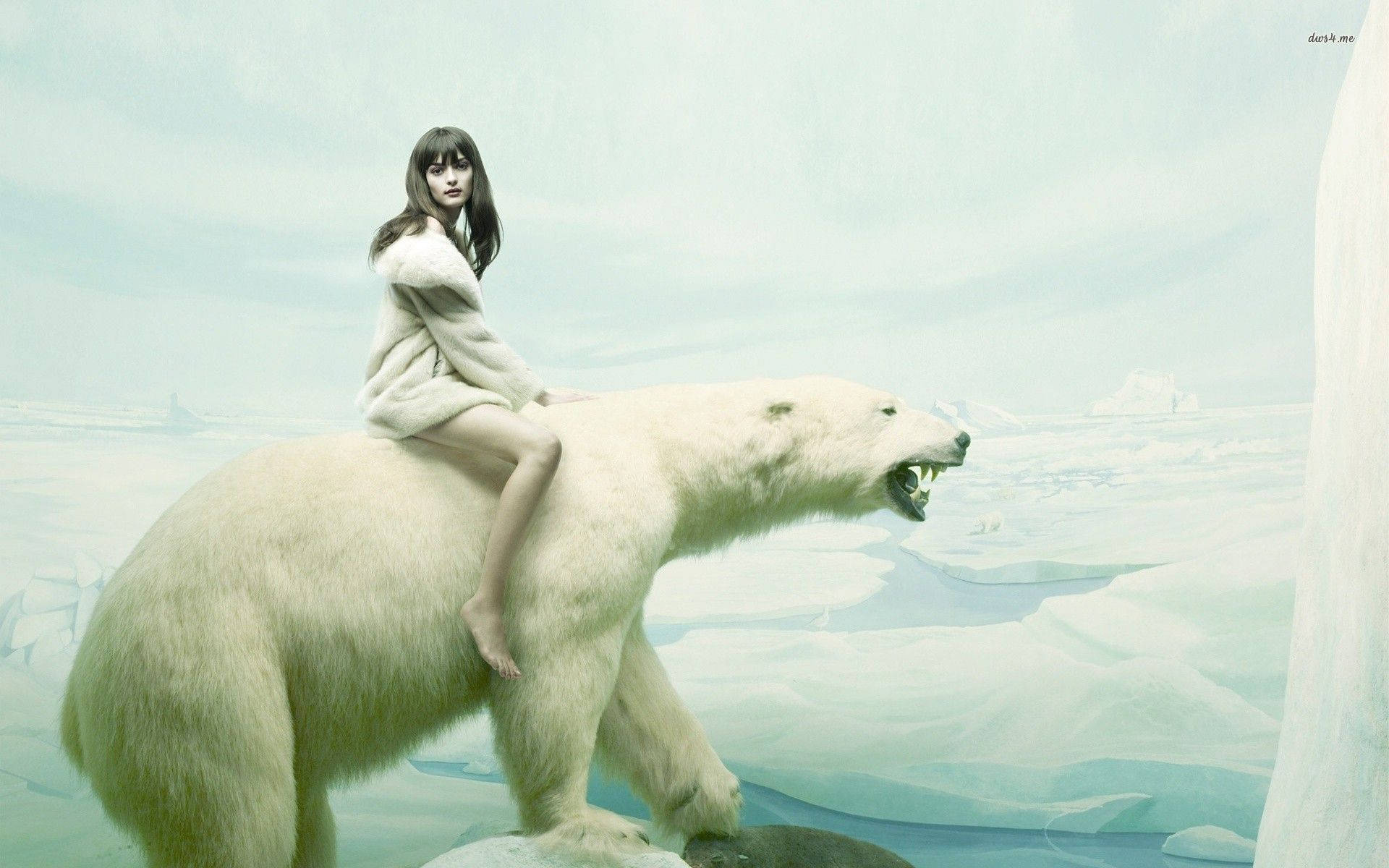 Woman Riding Polar Bear Wallpaper