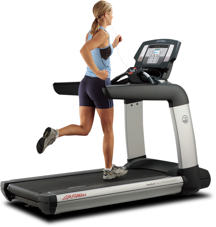 Woman Runningon Life Fitness Treadmill PNG