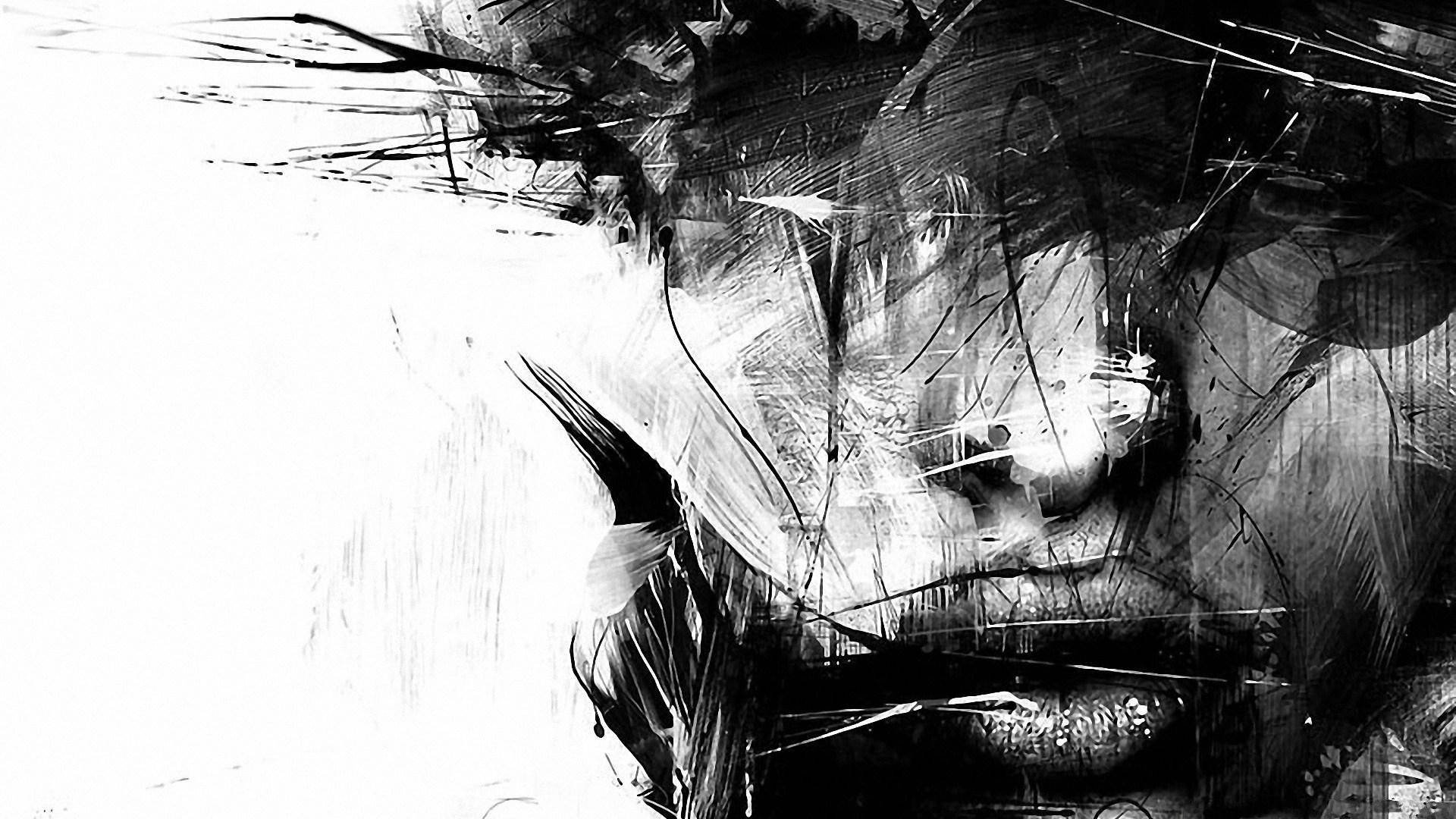 Woman's Face Grayscale Digital Drawing Wallpaper