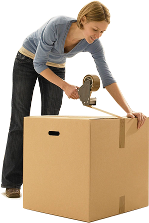 Woman Sealing Cardboard Box PNG