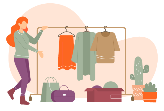 Woman Selecting Clothes From Rack PNG
