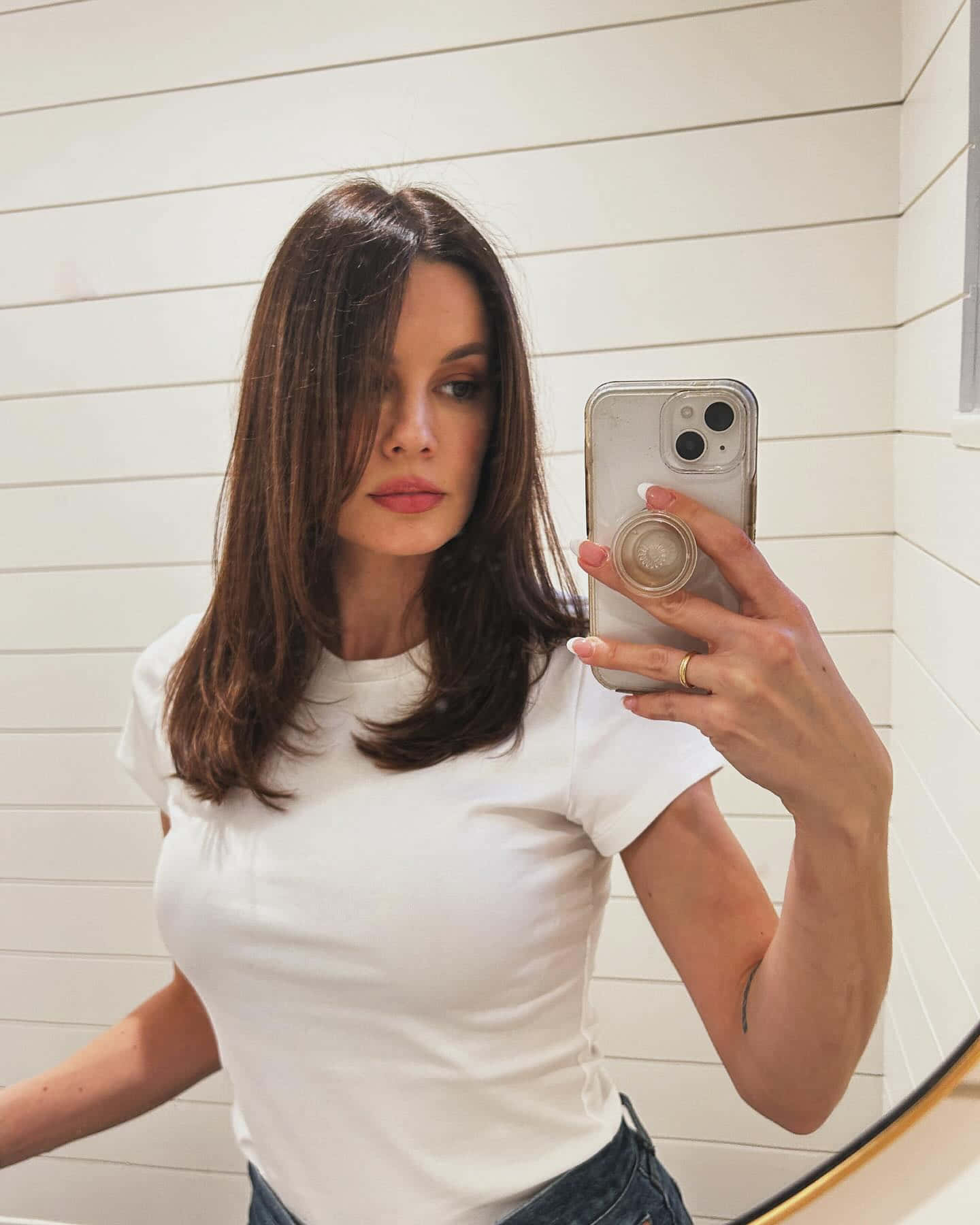 Download Woman Selfie Mirror White Shirt Wallpaper | Wallpapers.com