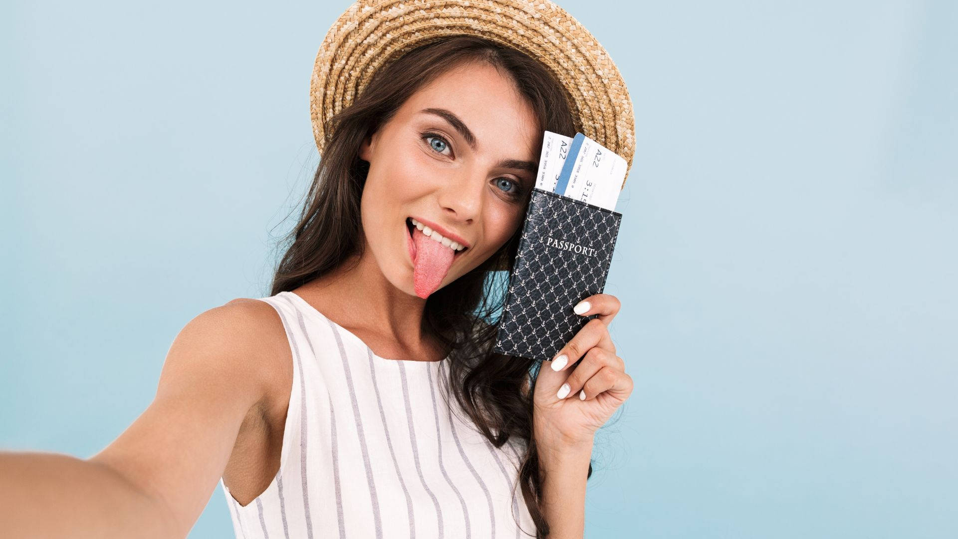 Woman Selfie With Passport Wallpaper