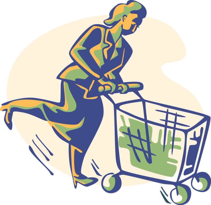 Woman Shopping Cart Illustration PNG