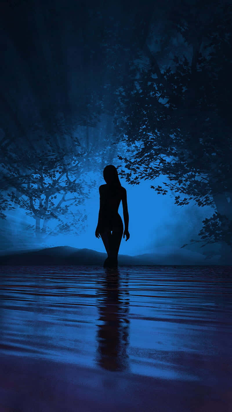Woman Silhouette In Blue Wallpaper