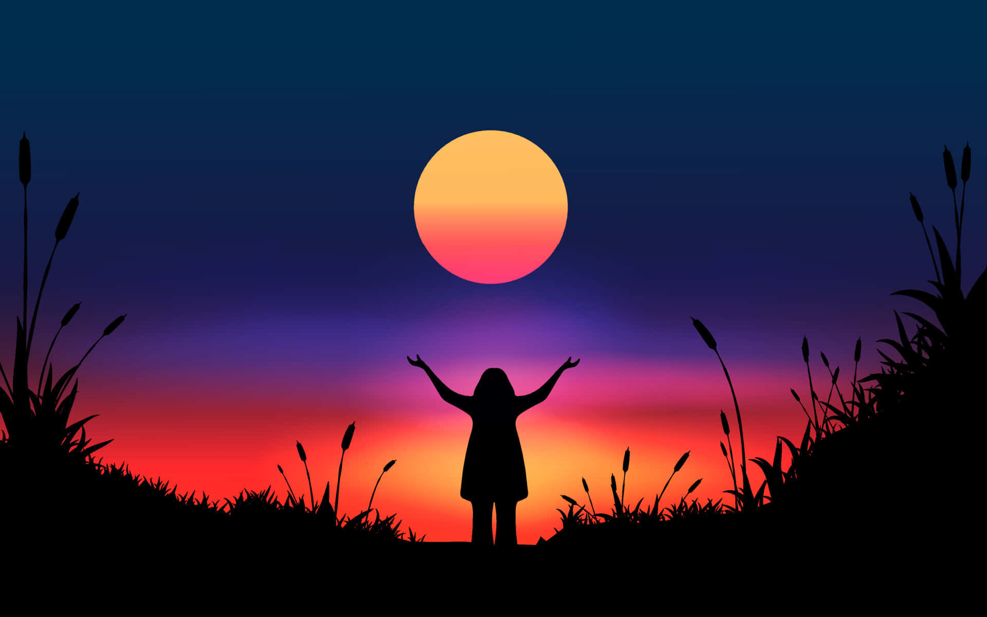 Woman Silhouette With Moon Wallpaper