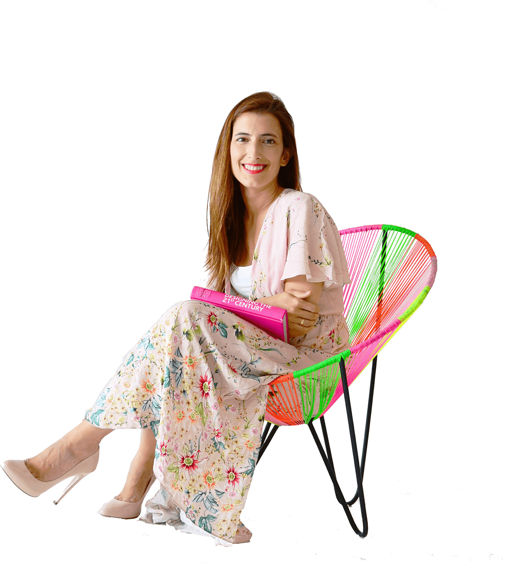 Woman Sittingin Colorful Chair PNG