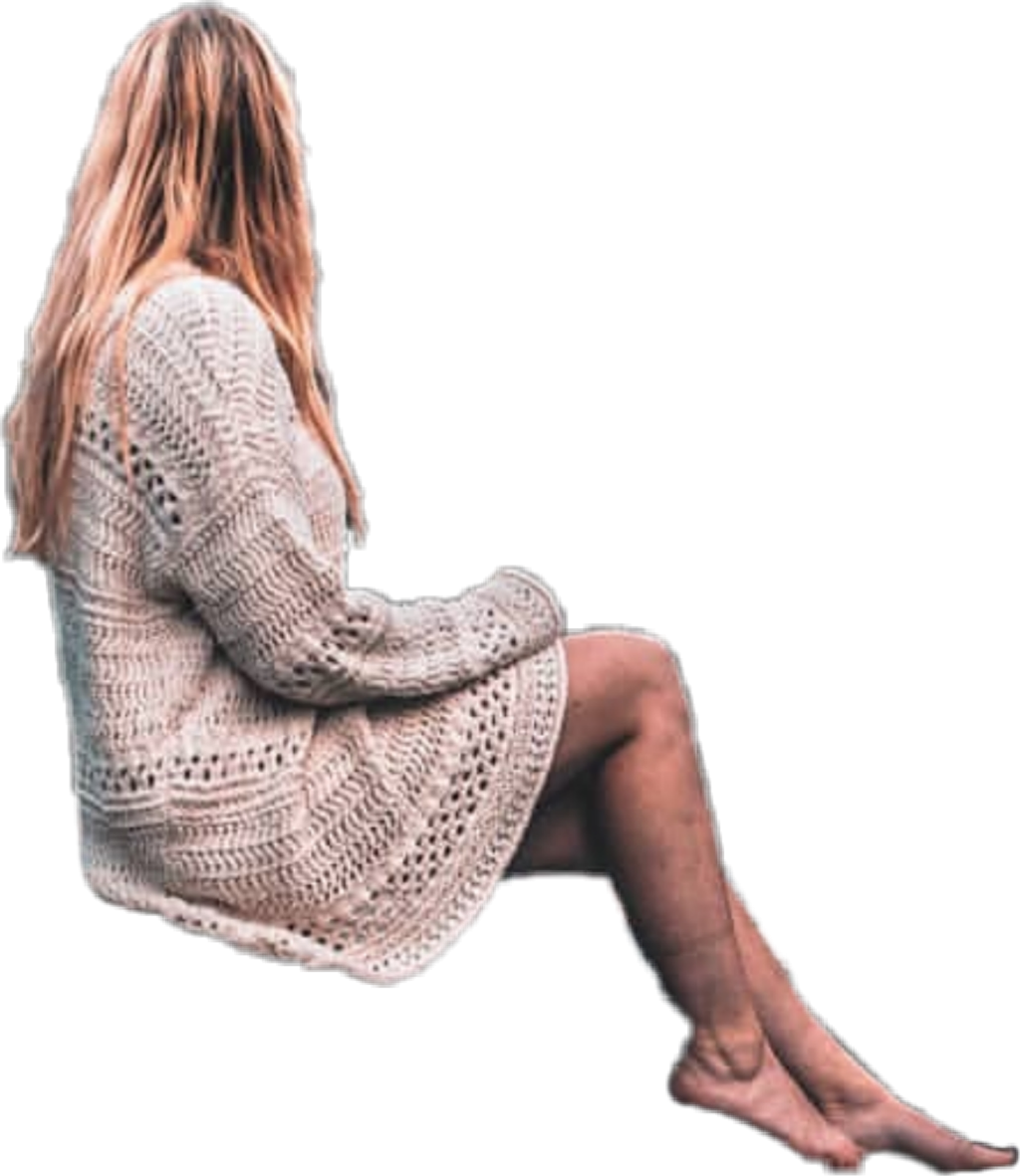 Woman Sittingin Knitted Sweater PNG