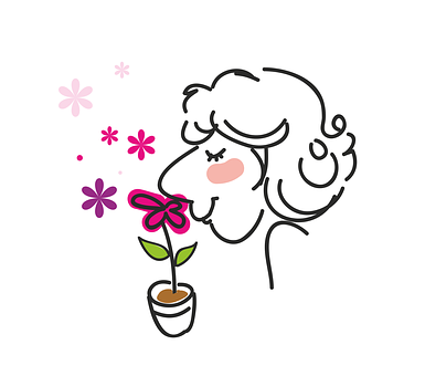 Woman Smelling Flower Line Art PNG