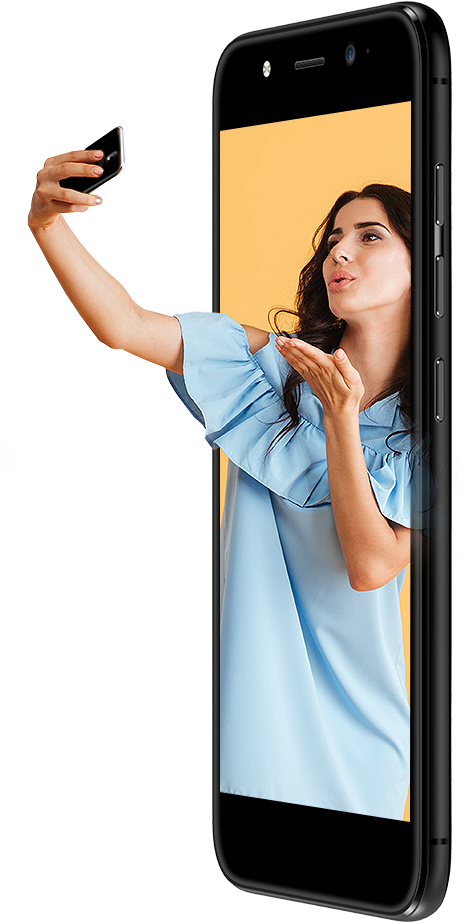 Woman Taking Selfie_ Blue Dress PNG