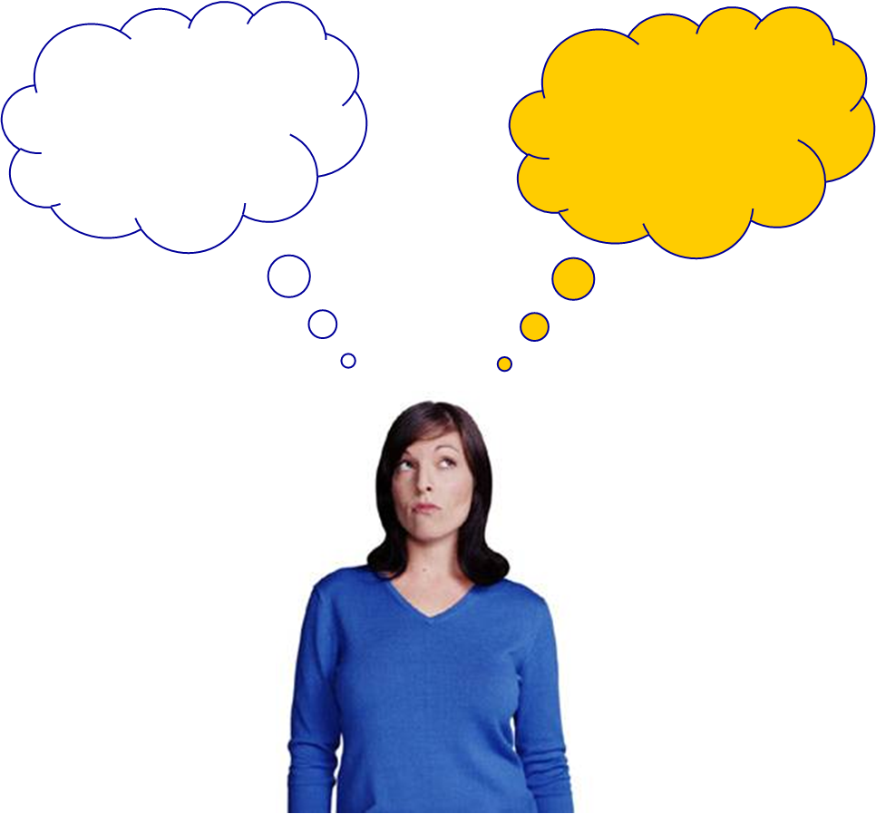 Woman Thinking With Two Thought Bubbles PNG