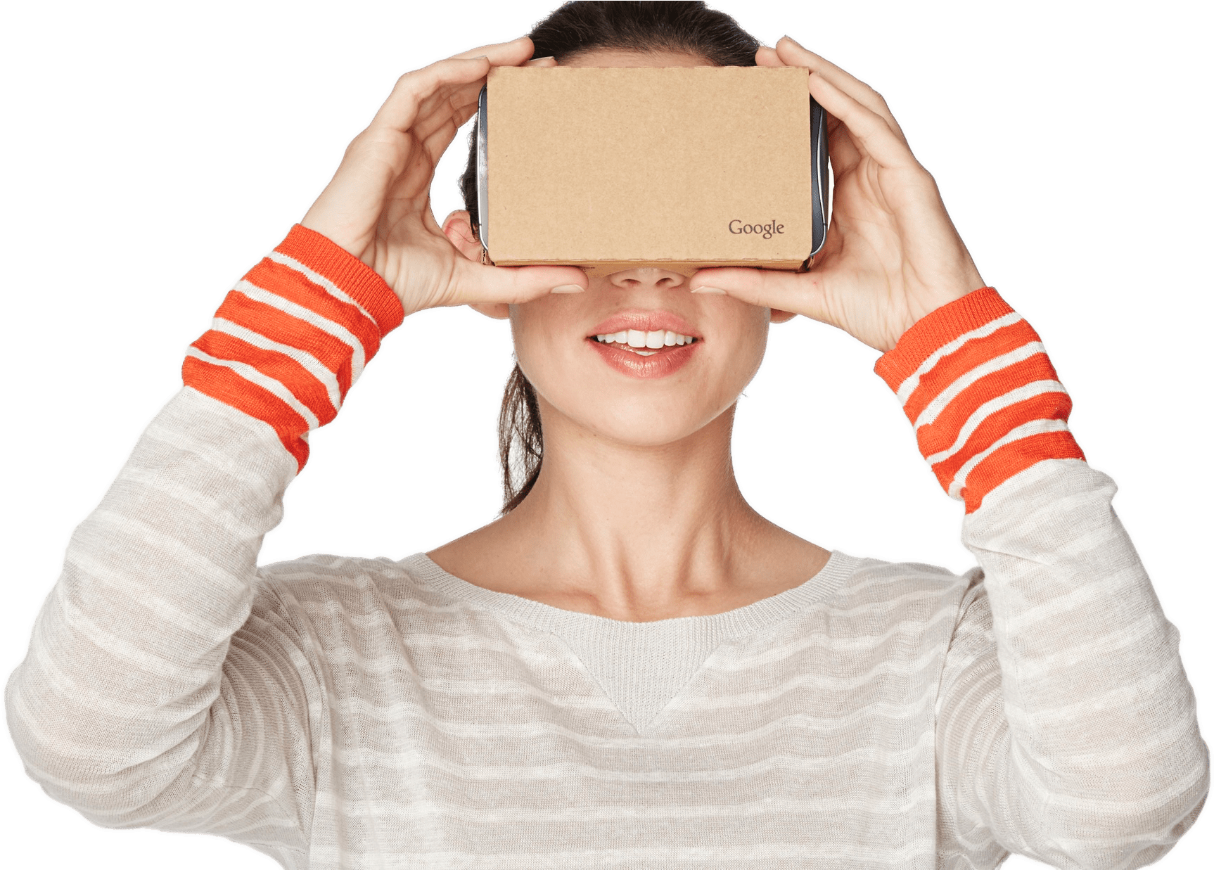 Woman Using Cardboard V R Headset PNG