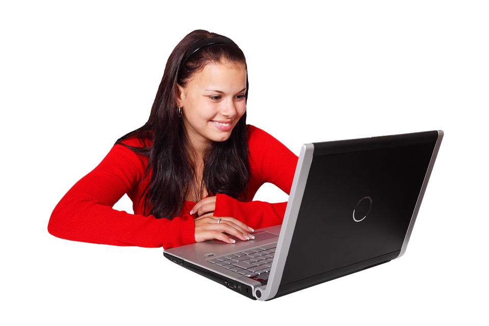 Woman Using Laptop PNG