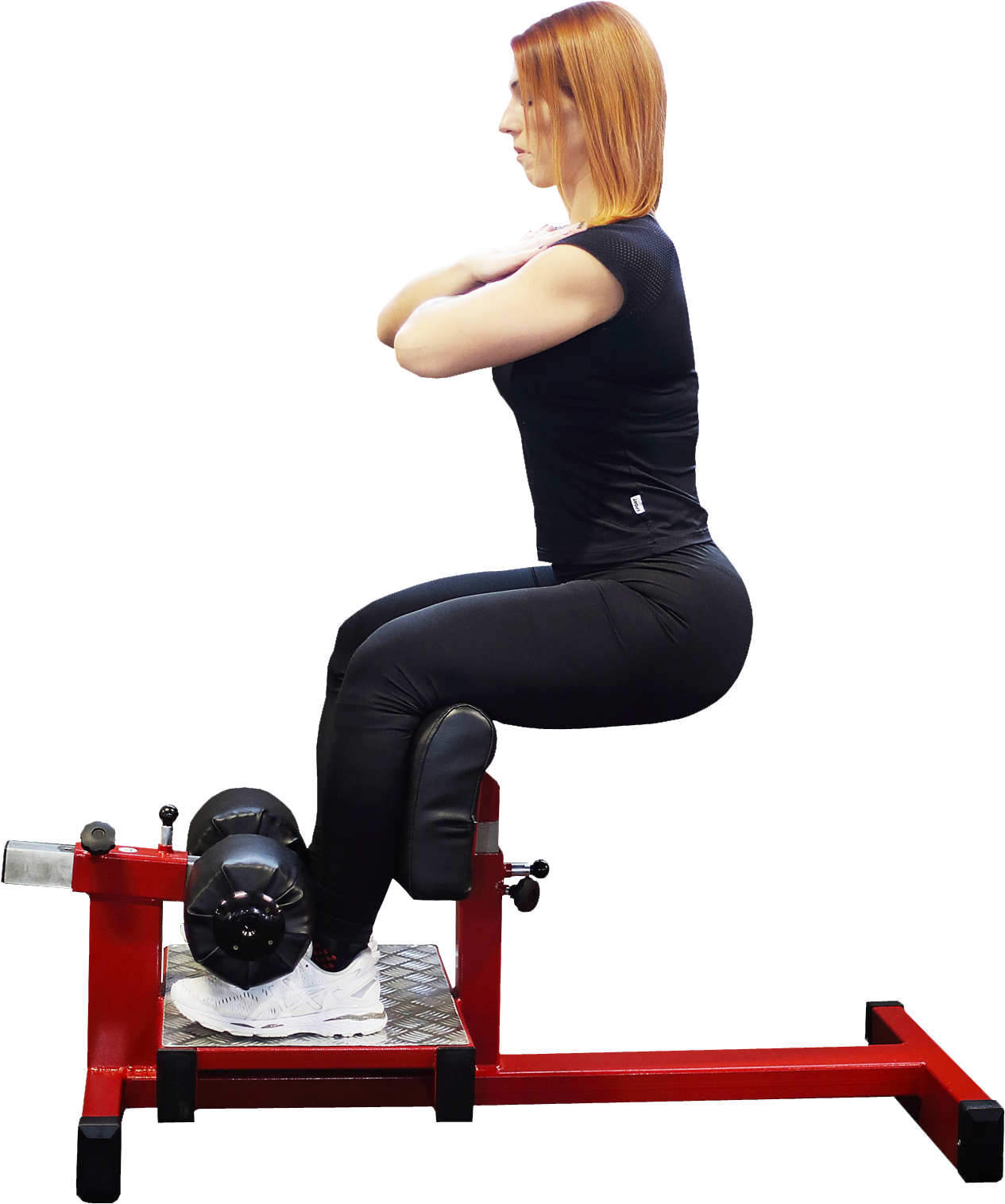 Woman Using Leg Extension Machine PNG