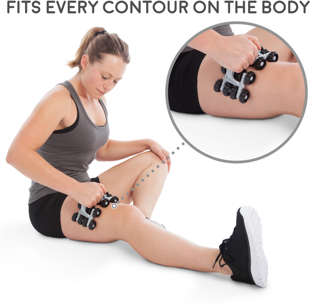 Woman Using Muscle Massage Rolleron Leg PNG