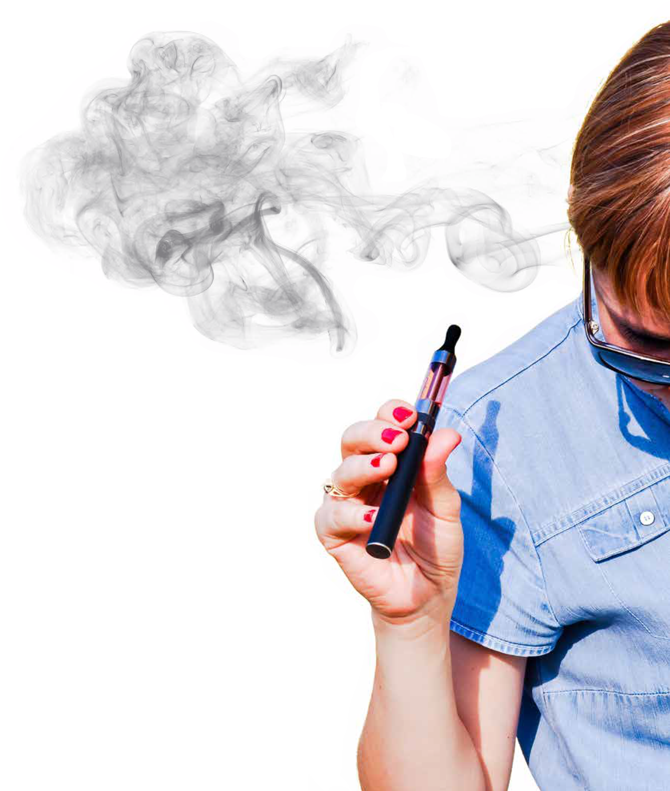 Woman Vaping Blue Smoke PNG