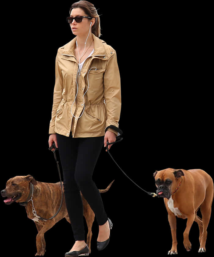 Woman Walking Dogs Casual Outfit Wallpaper