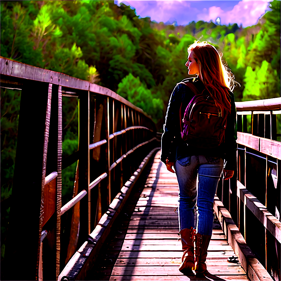 Woman Walking On Bridge Png Cqt PNG