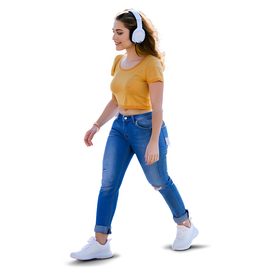 Woman Walking With Headphones Png 06132024 PNG