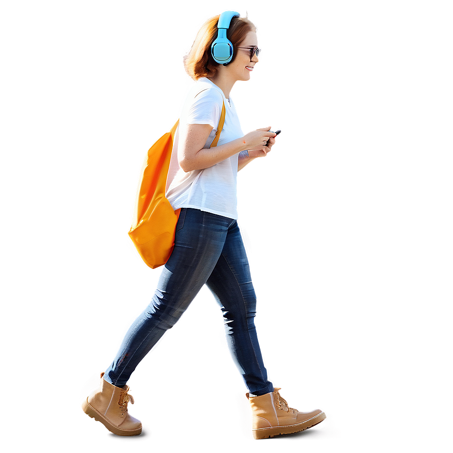 Woman Walking With Headphones Png Aiq46 PNG