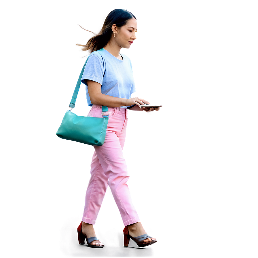 Woman Walking With Phone Png 06132024 PNG