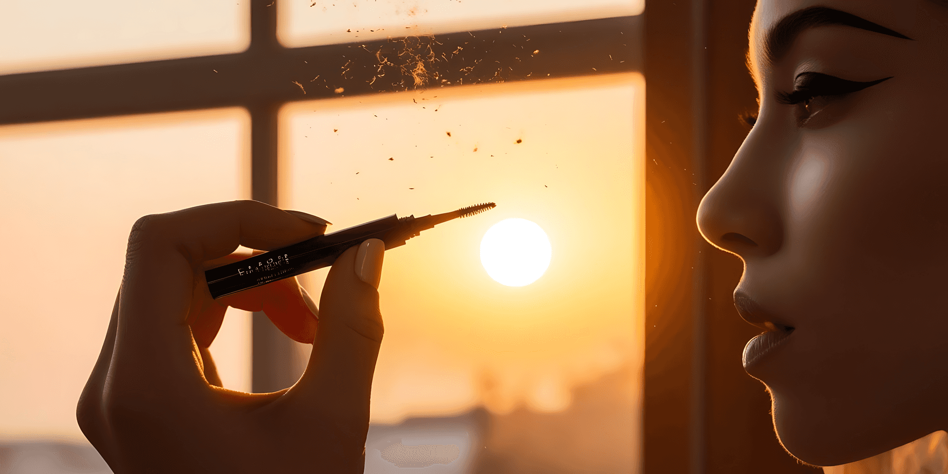 Woman Watching Sunset Through Window Wallpaper