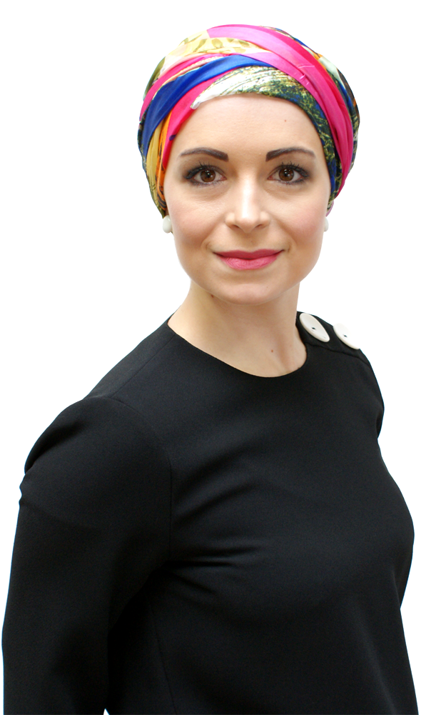 Woman Wearing Colorful Head Bandana PNG