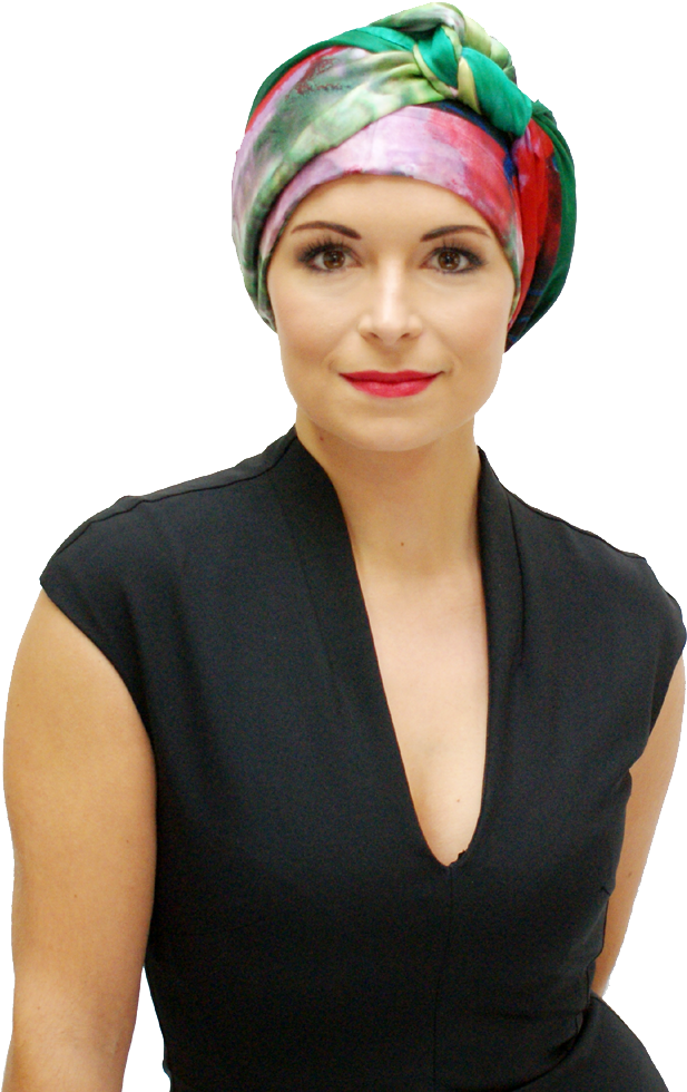 Woman Wearing Colorful Head Bandana PNG