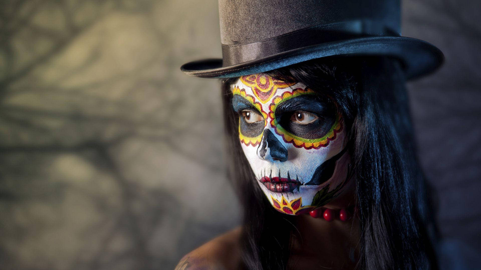 Woman Wearing Day Of The Dead Costume