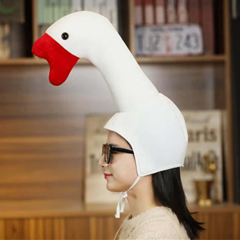 Woman Wearing Funny Goose Hat Wallpaper