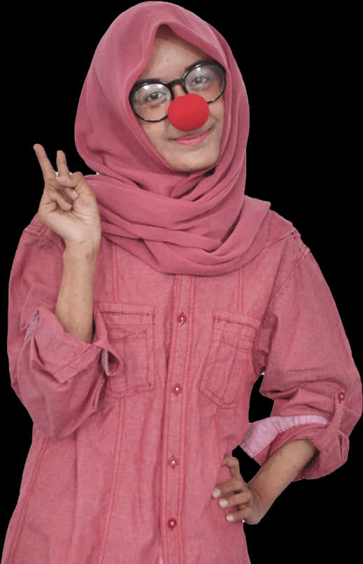 Woman With Clown Nose Gesture PNG