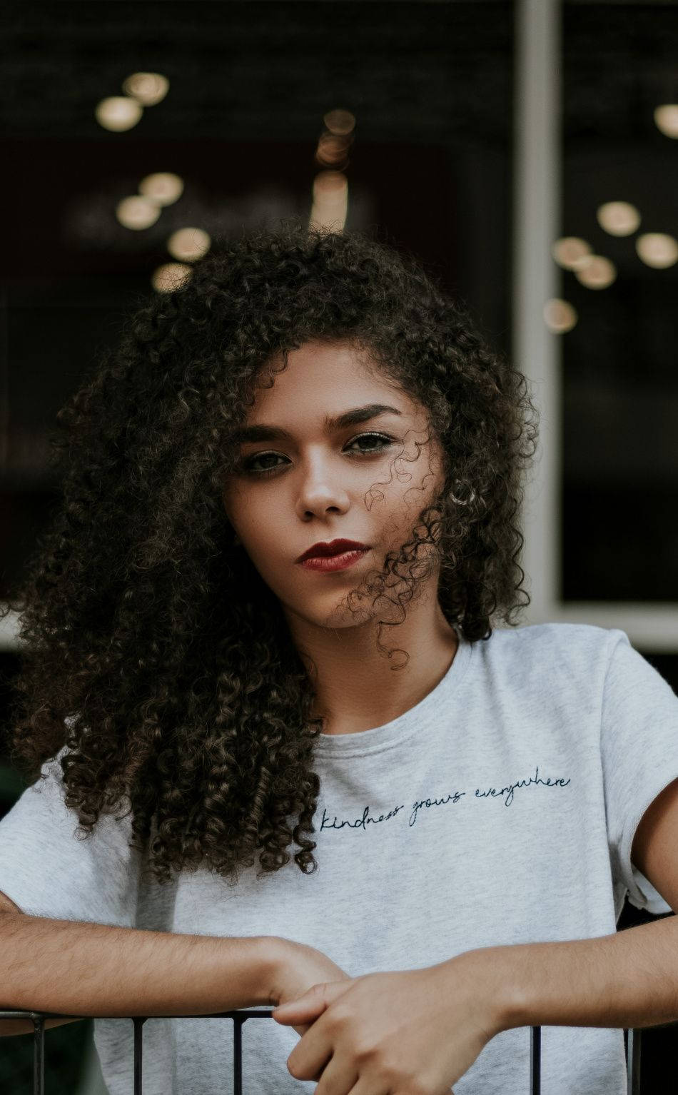 Woman With Curly Hair White Shirt Wallpaper