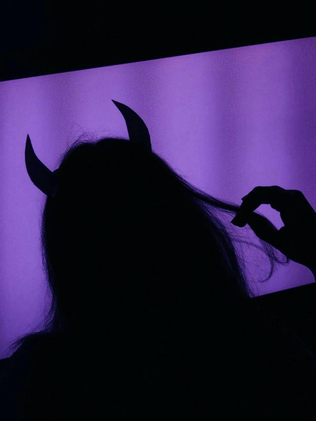 Woman With Devil Horns Dark Grunge Aesthetic Background