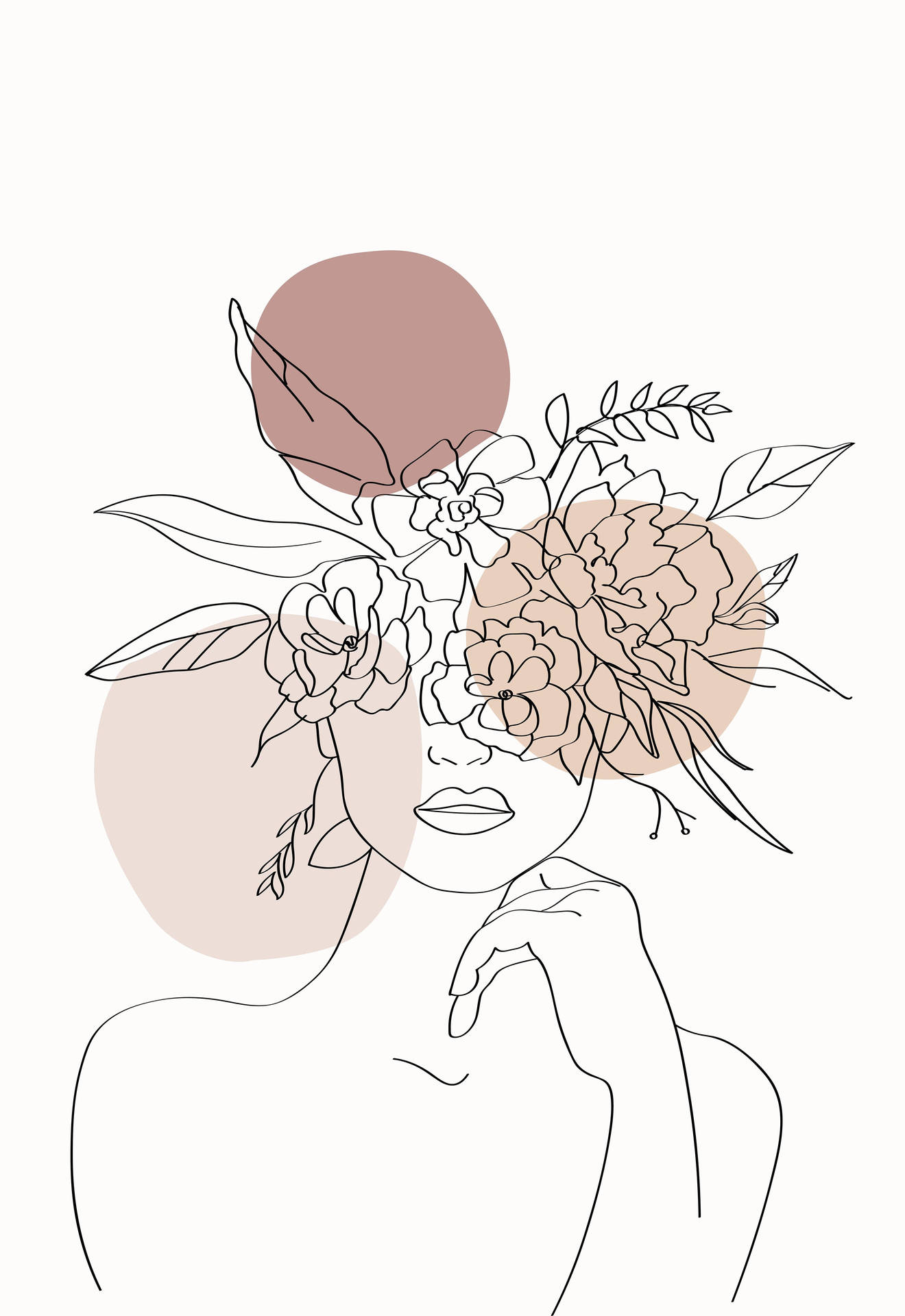 Woman With Flower Hair Aesthetic Sketches Background